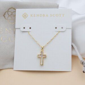 NEW Kendra Scott Cross Gold White Lab Grown Opal Necklace